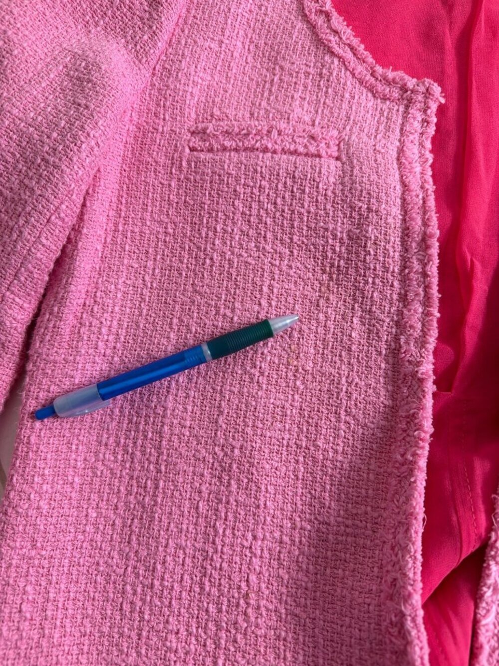 ZARA Pink Bouclé Coat Chanel Style Open Front Textured Jacket Size M - Picture 11 of 15